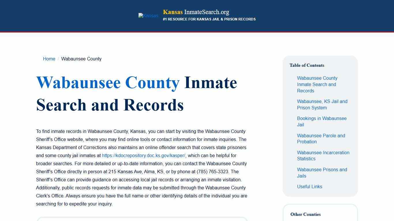 Wabaunsee County, KS Inmate & Jail Records Lookup